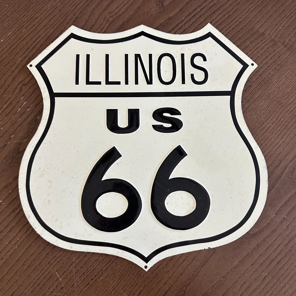 US Route 66 Illinois‎ Shield Metal Tin Embossed Historic Highway Sign